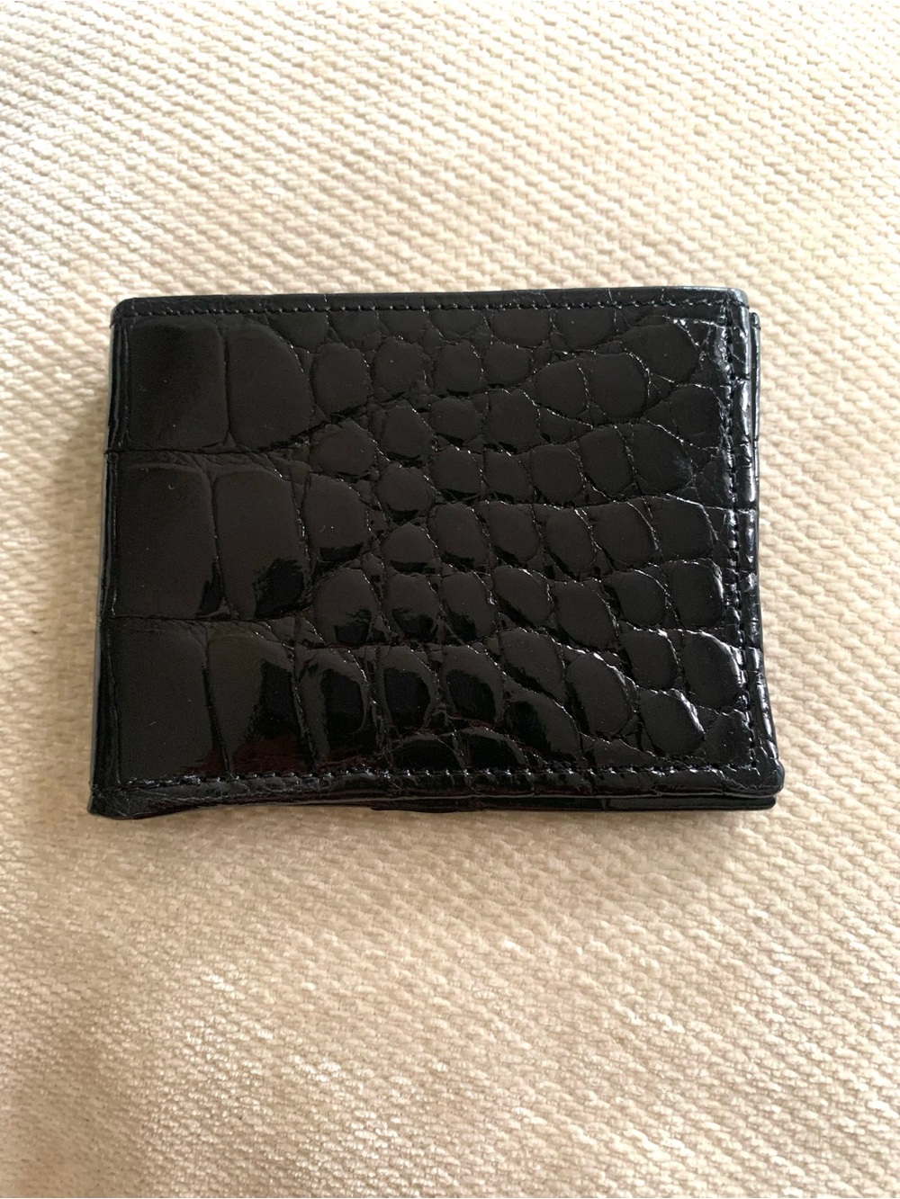 Made in USA Black Shiny Glazed Alligator Leather Men’s Wallet Card Bill Pockets